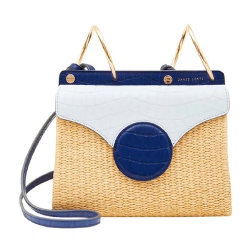 Danse Lente Leather & Woven Cross Body Bag in Blue